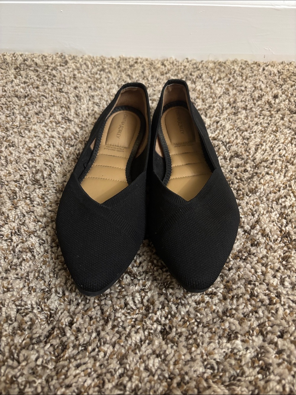 Cynthia Rowley Black Pointed Knit Slip-On Flats